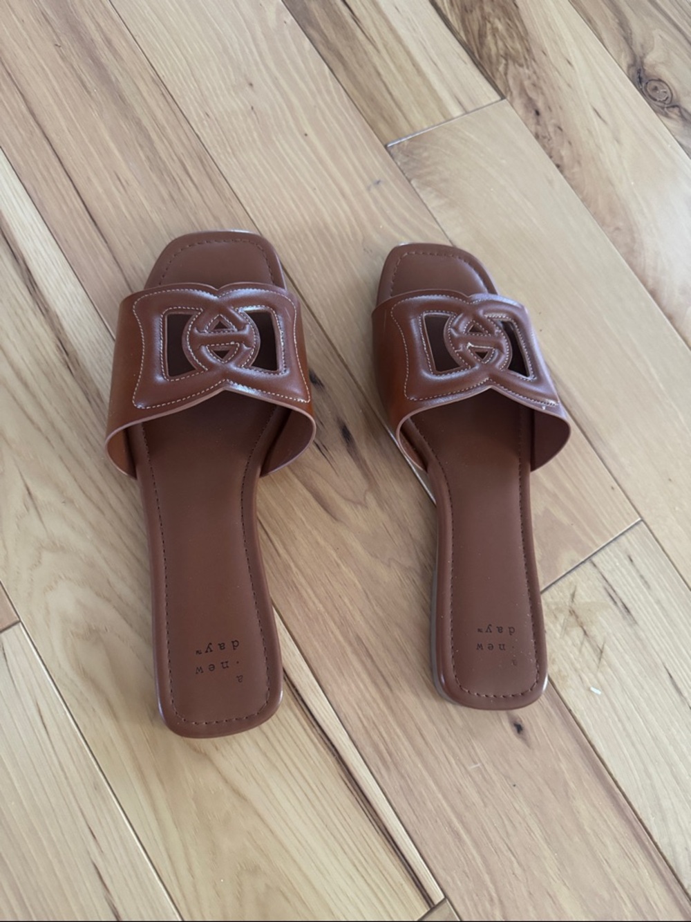 a new day Cognac Brown Slide Mules with Cutout Detail